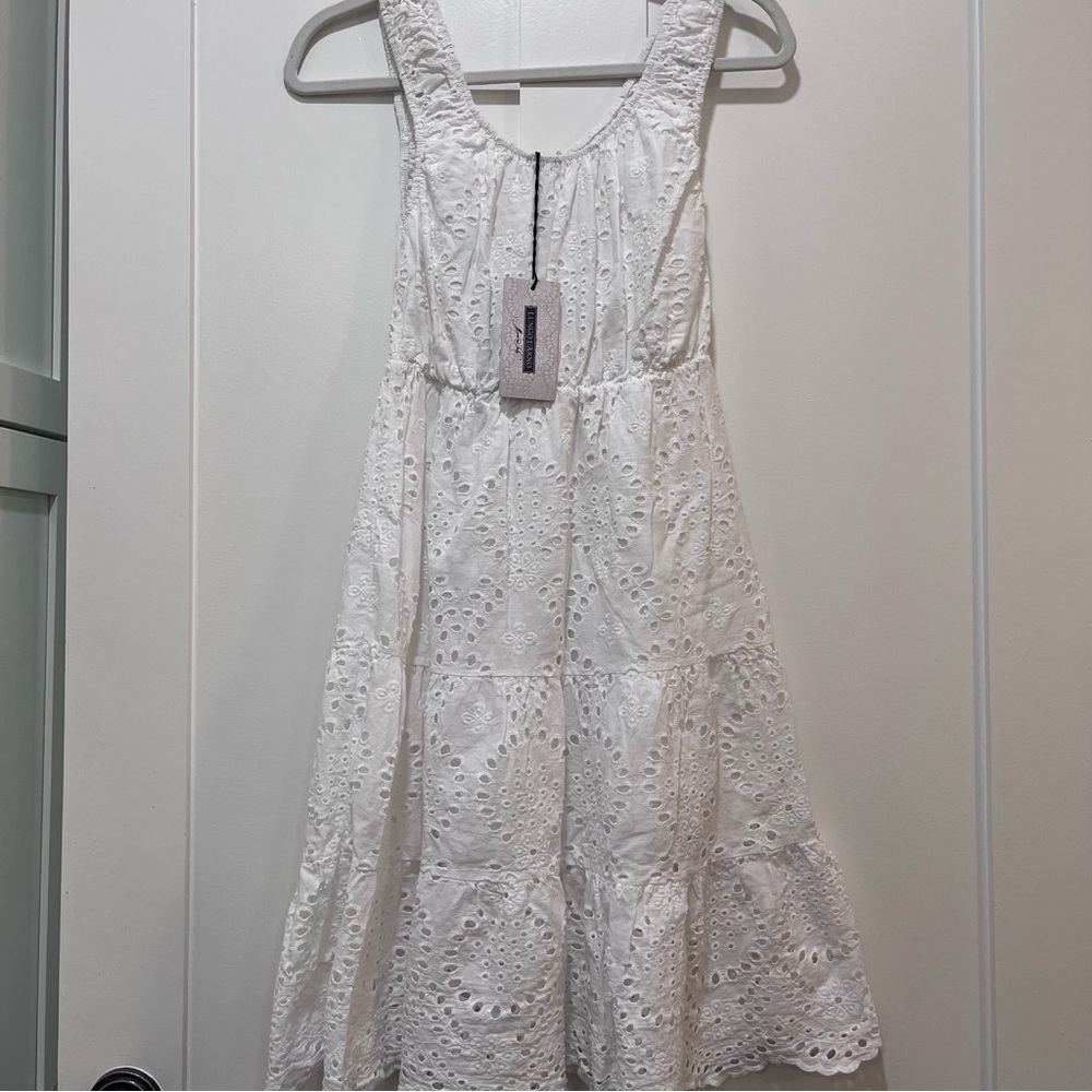 Lungo L’Arno Girls White Eyelet Cotton Midi Dress NWT Size L (10–12)